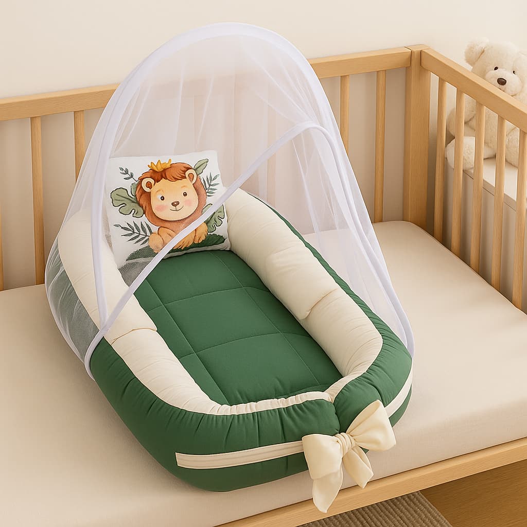 Ninho Redutor Bebê c/ Mosquiteiro + Travesseiro – Kit 3 Peças Extra Grande