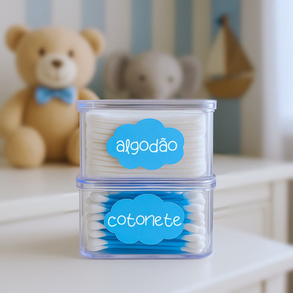 Porta Algodão e Cotonete Duplo Quadrado Empilhável Acrílico Higiênico Quarto Bebê Organizador