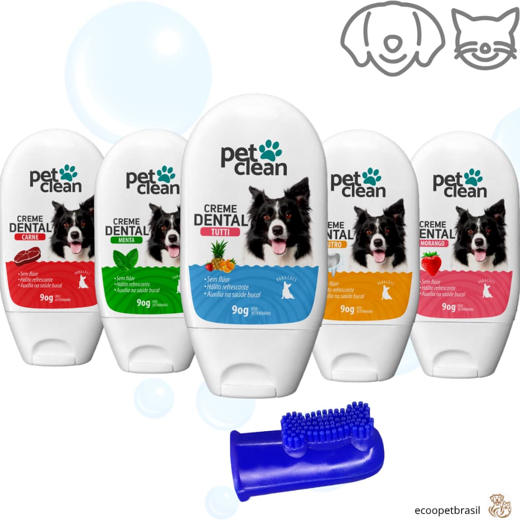 Creme Dental Pasta de Dente Pet + Dedeira para Cachorro e Gato Pet Clean - 60g