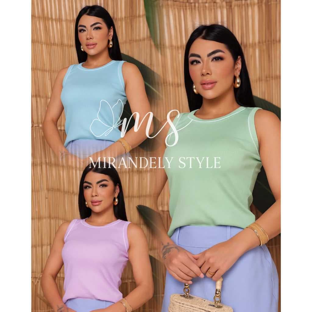 Kit 3 Blusas Regata Femininas Bicolor em Ribana – Cores Candy e Básicas | Moda Casual | Tamanho Único