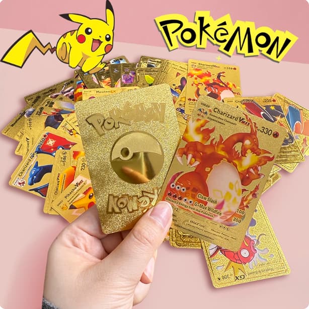 Kit Cartas Pokémon 10/31/45/55 Peças Gold Edition Cards Raros e Colecionáveis