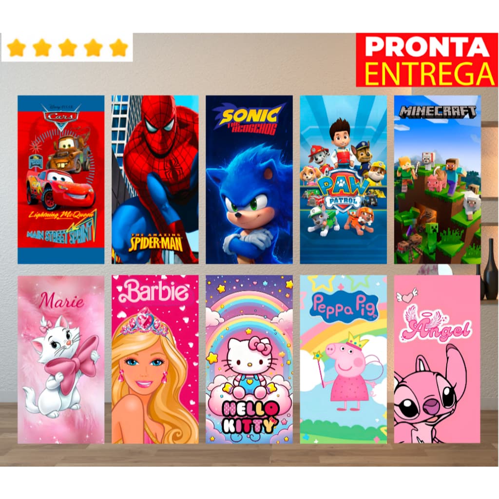 Toalha de Banho e Praia Infantil Personagem Desenho Estampada 140x70