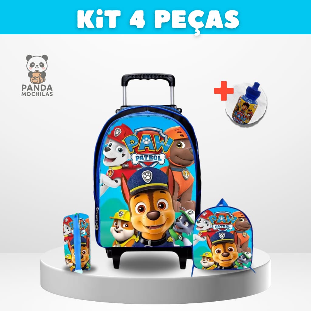 Kit Mochila Escolar Patrulha Canina com Lancheira e Estojo - Rodinha - Menino - Masculino