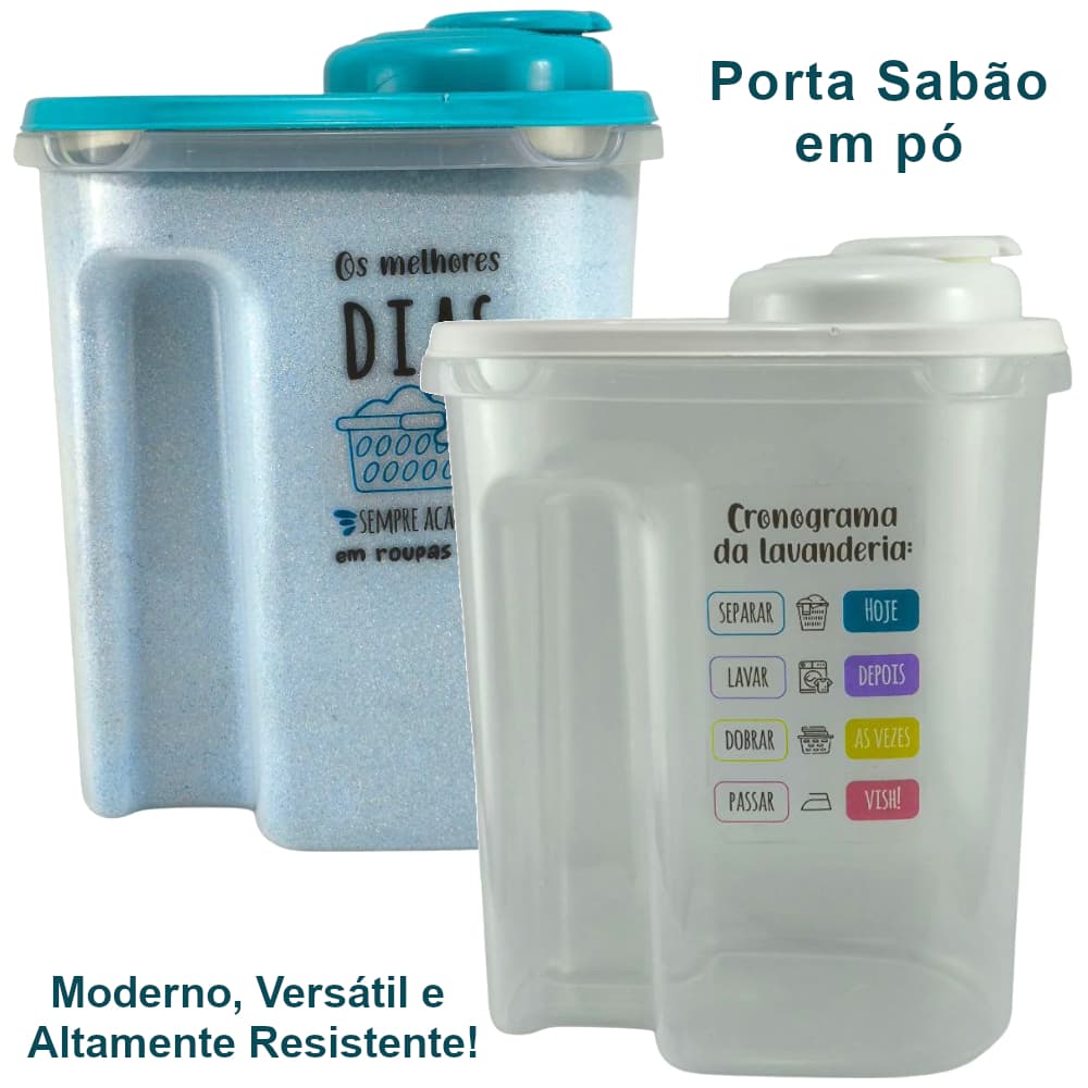 Porta Sabão em Pó 2 LITROS Com Bico Dosador - Altamente Resistente e Tampa com vedação 100% Segura.
