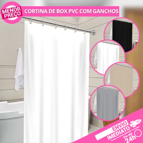 Cortina Box Lisa Impermeável Com Ganchos 100% PVC Anti Mofo Resistente Alta Qualidade Para Banheiro