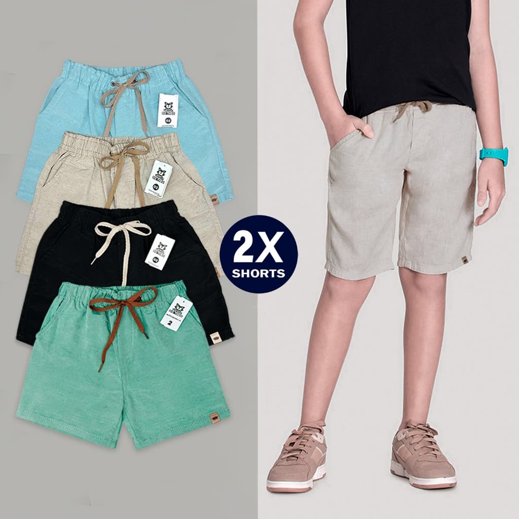Kit 2 Bermudas Infantil Linho Menino Short Juvenil Premium