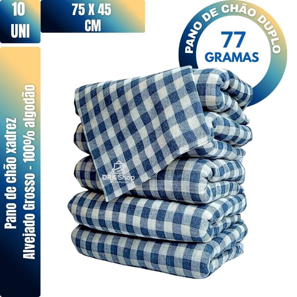 Kit 10 Pano de Chão 75x45cm 100% Algodão Saco Duplo Costurado Alta Absorção Limpeza Piso Cozinha