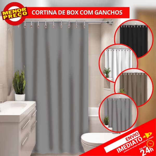 Cortina de Box Vinil Lisa Para Banheiro Impermeável Com Ganchos Anti-Mofo Moderna PVC