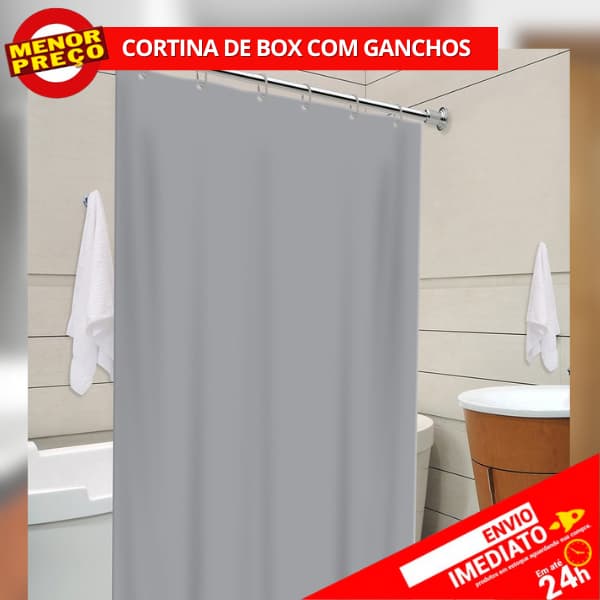 Cortina de Box Cinza c/ Gancho 100% PVC Anti Mofo Resistente Alta Qualidade