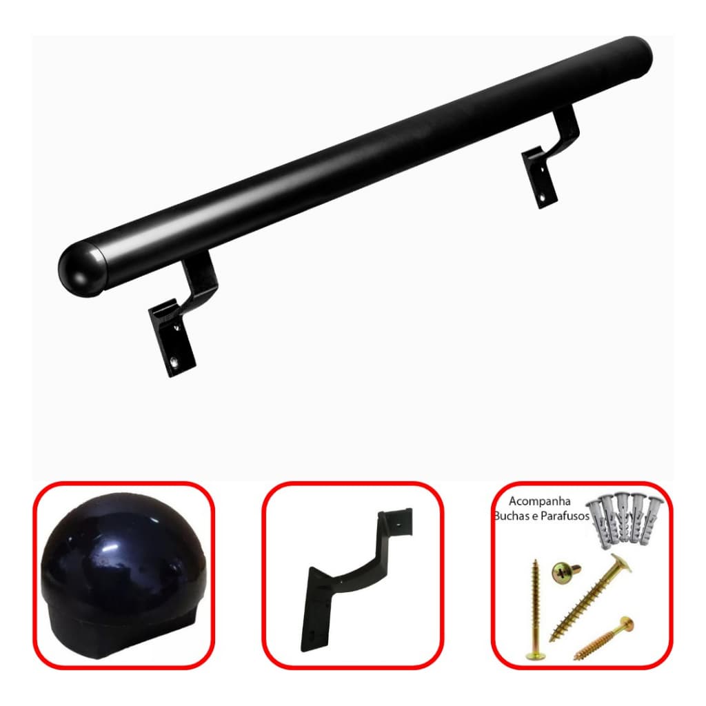 Corrimao De Parede Alumínio 1,20 Metros Com Suporte  Pronto Para Instalar