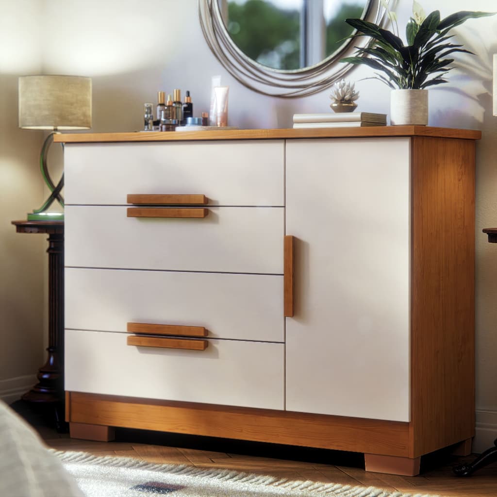 Cômoda Bréscia 4 Gavetas com Sapateira Porta Organizador MDF MDP Quarto Adulto Infantil Moderna