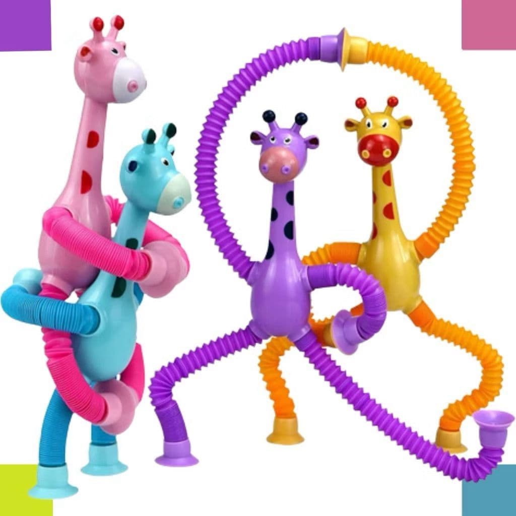 Kit 1/2/4 Pop Tube tubo Esticado com Led Girafa ou Robô Brinquedo com Ventosa Infantil Sensorial, Girafa Sanfona Ventosa