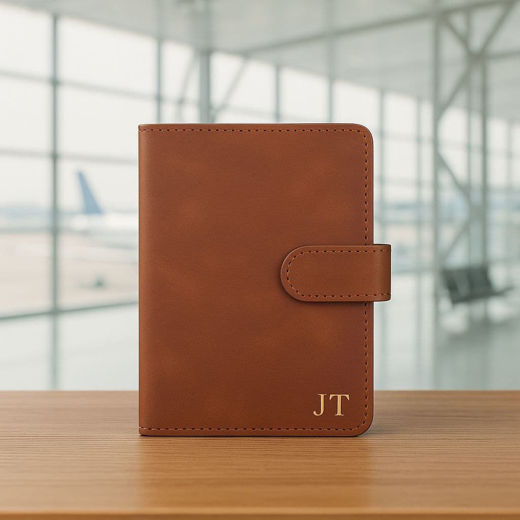Porta-passaporte em Couro Sintético gravado com sua inicial