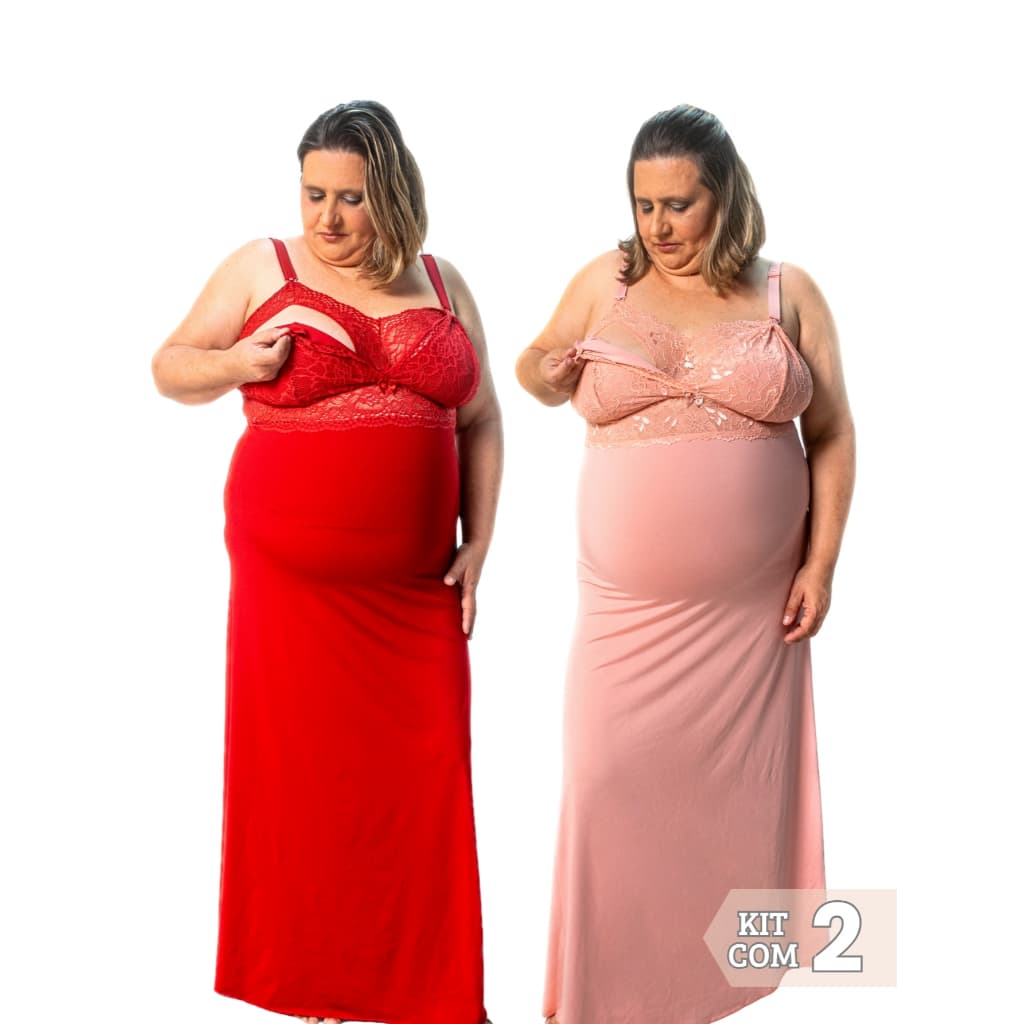 Kit 2 Camisolas Amamentação Longa Plus Size Maternidade Para Gestante Pós Parto