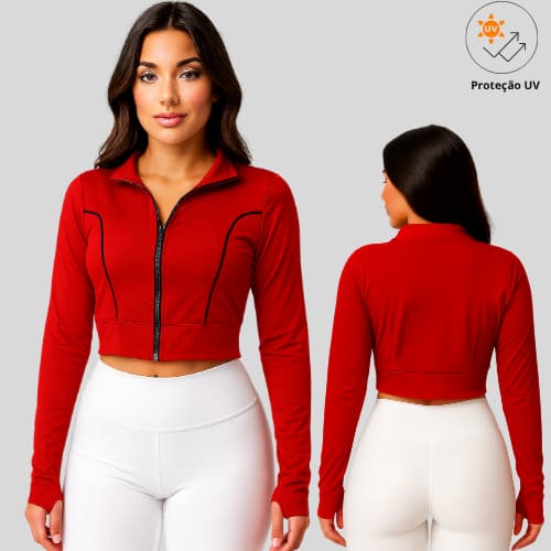 Casaquinho Casaco Cropped Blusa Proteção Solar UV  com Zíper Academia