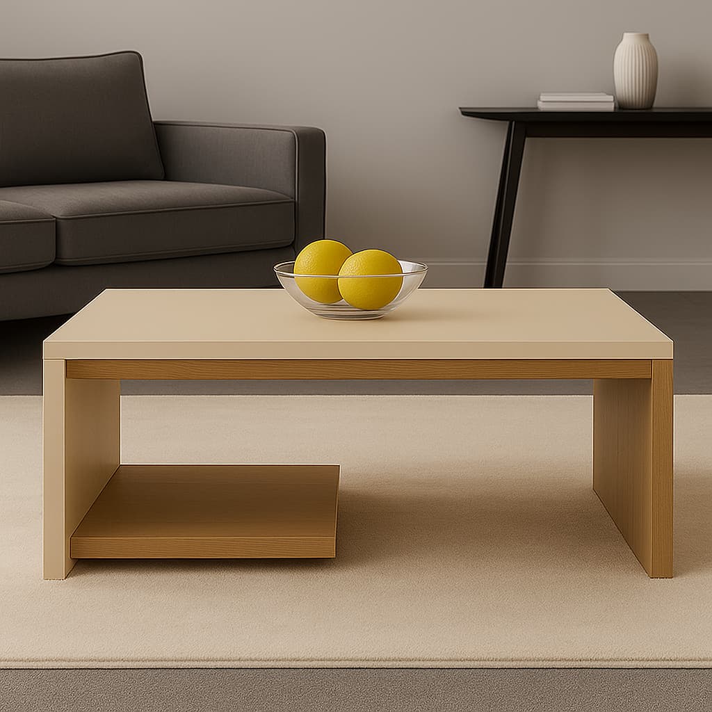 Mesa de Centro Kiara com Revisteiro Prateleira Decorativa Moderna Para Sala de Estar