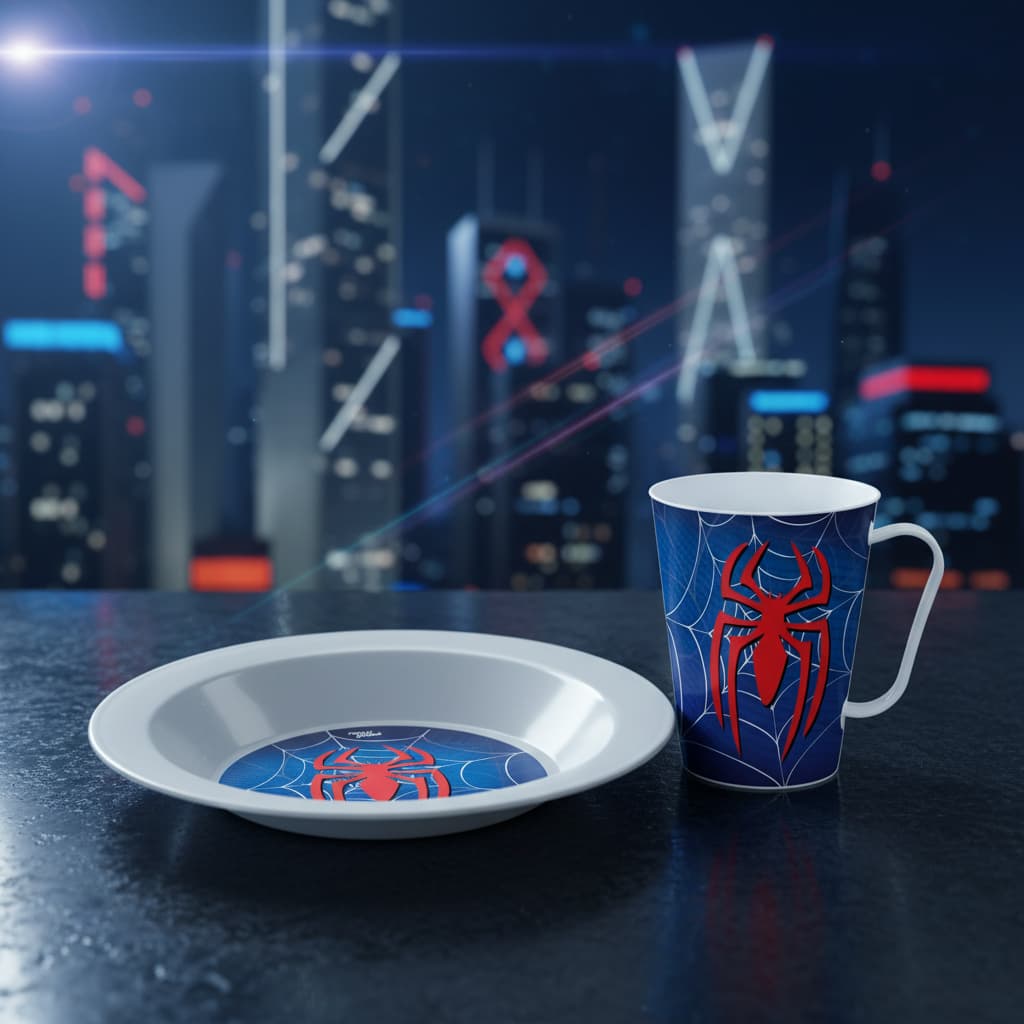 Kit de Caneca 430ml e Prato Infantil Personalizado Temático Para Menino Aranha