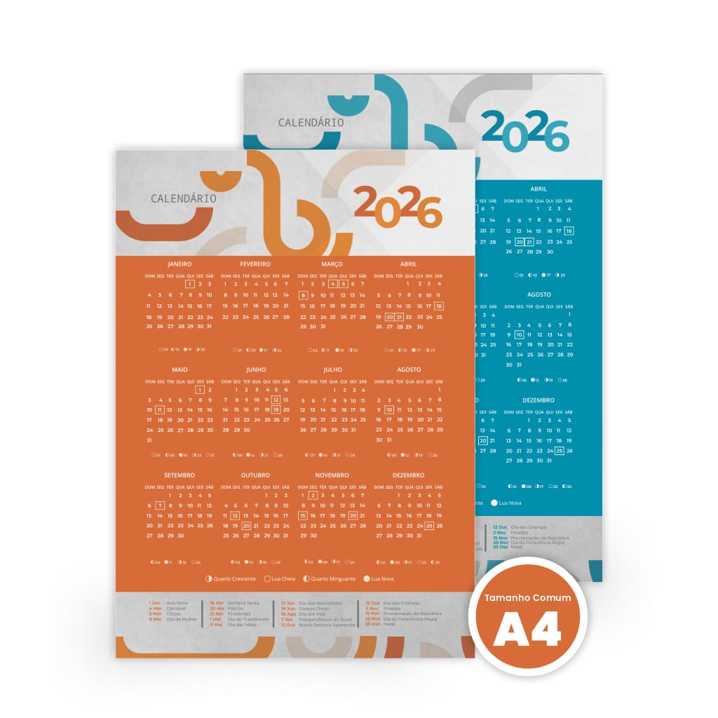 Calendário de Parede 2026 A4 Visual Clean e Organização Completa