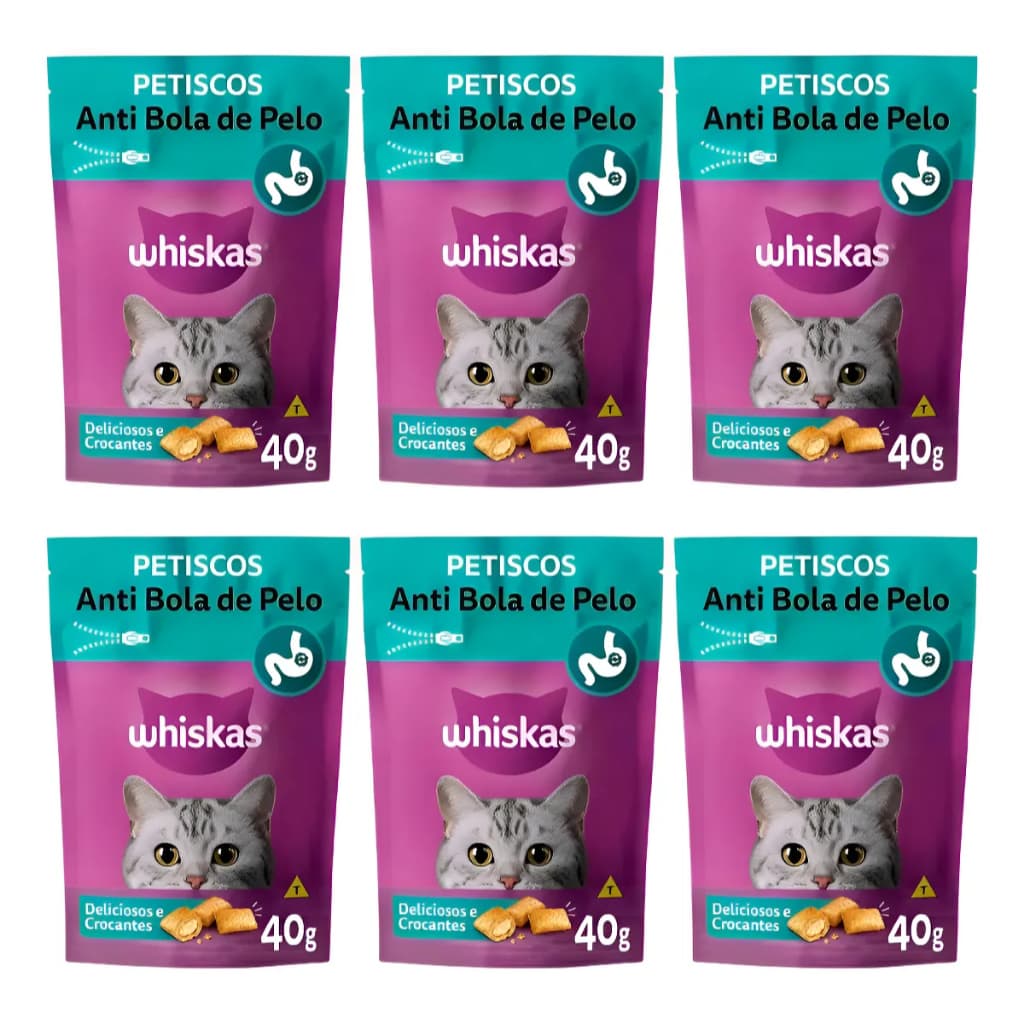 Petiscos Whiskas Temptations Anti Bola De Pelos 6 Unidades De 40g