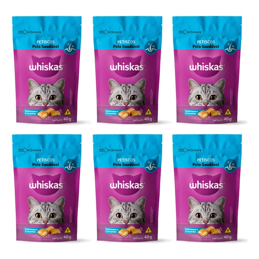 Petiscos Whiskas Temptations Pelo Saudável 6 Unidades De 40g