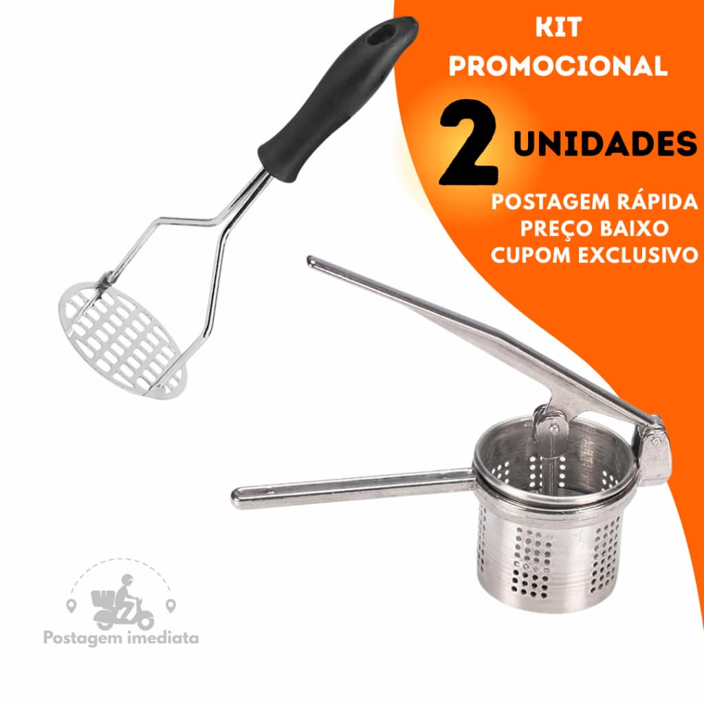 Amassador de Batata com Cabo Manual + Espremedor de Batata PROFISSIONAL Inox
