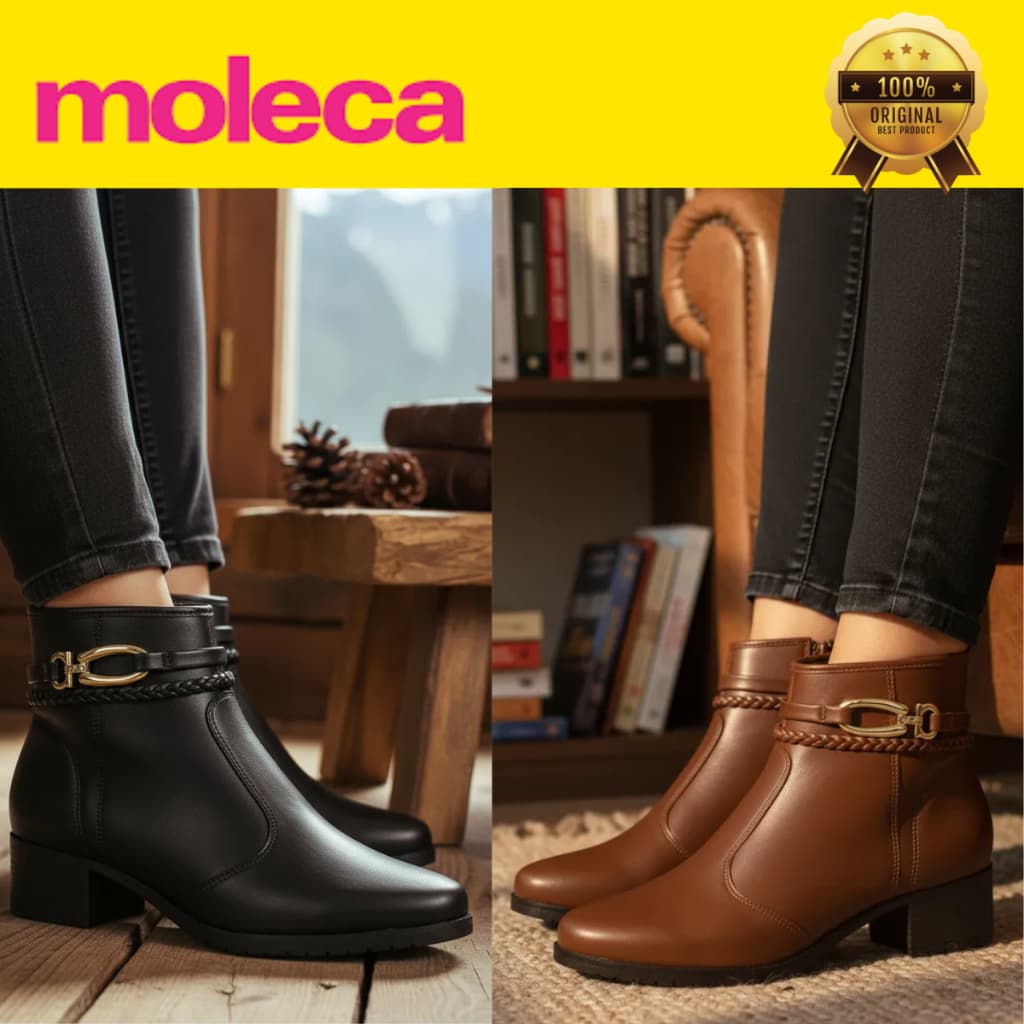 Bota Feminina Moleca Cano Baixo Salto Bloco Baixo Fivela