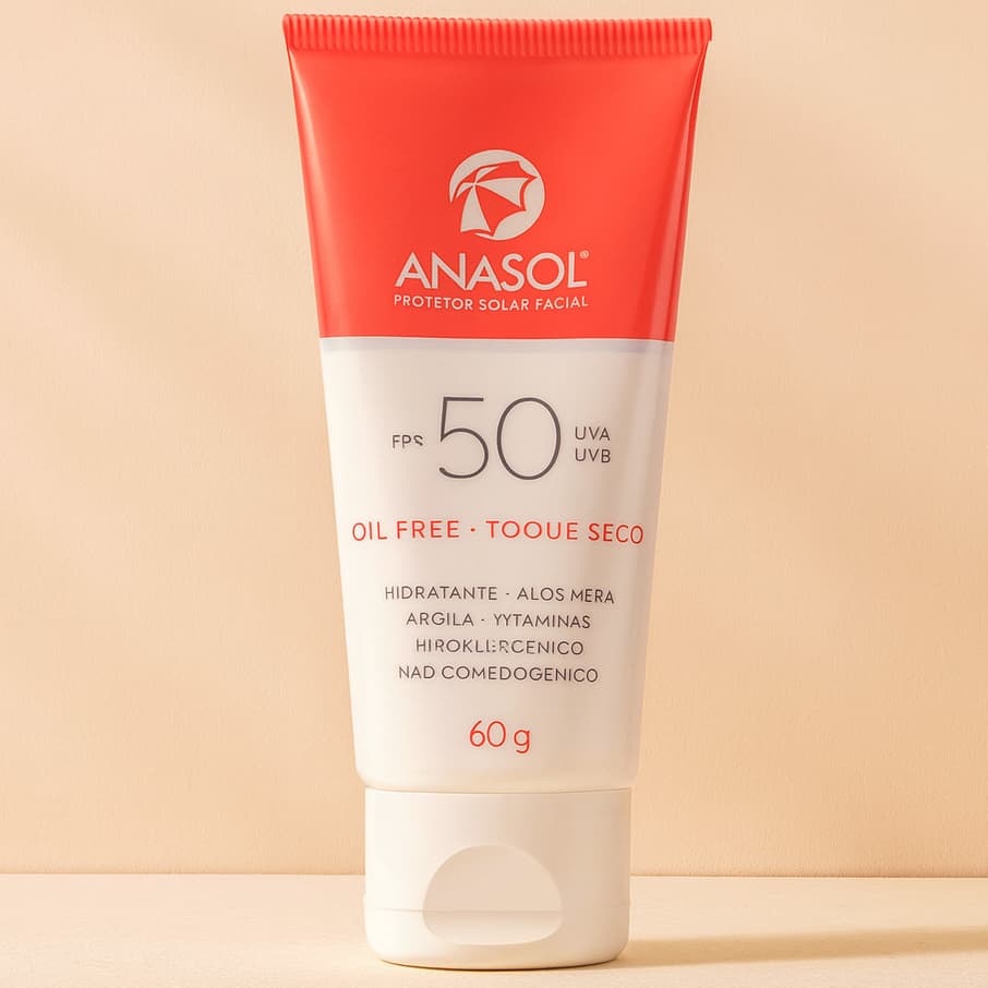 Anasol Protetor Solar Facial Toque Seco Oil Free FPS 50 60 g - Vegano