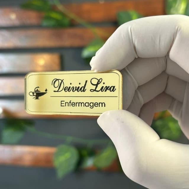 Broche Botton Profissional Personalizado Nome + Símbolo | Acrílico Espelhado | Ímã ou Alfinete | Presente Formandos