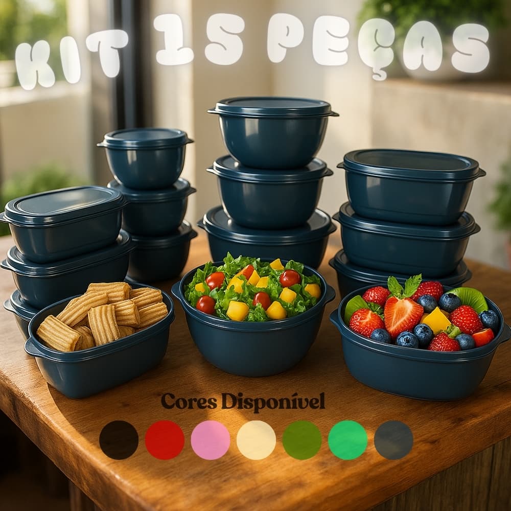 Kit 15 Potes Herméticos de Plástico com Tampa – Empilháveis e Ultra Resistentes Vasilha,Panela, Hermético