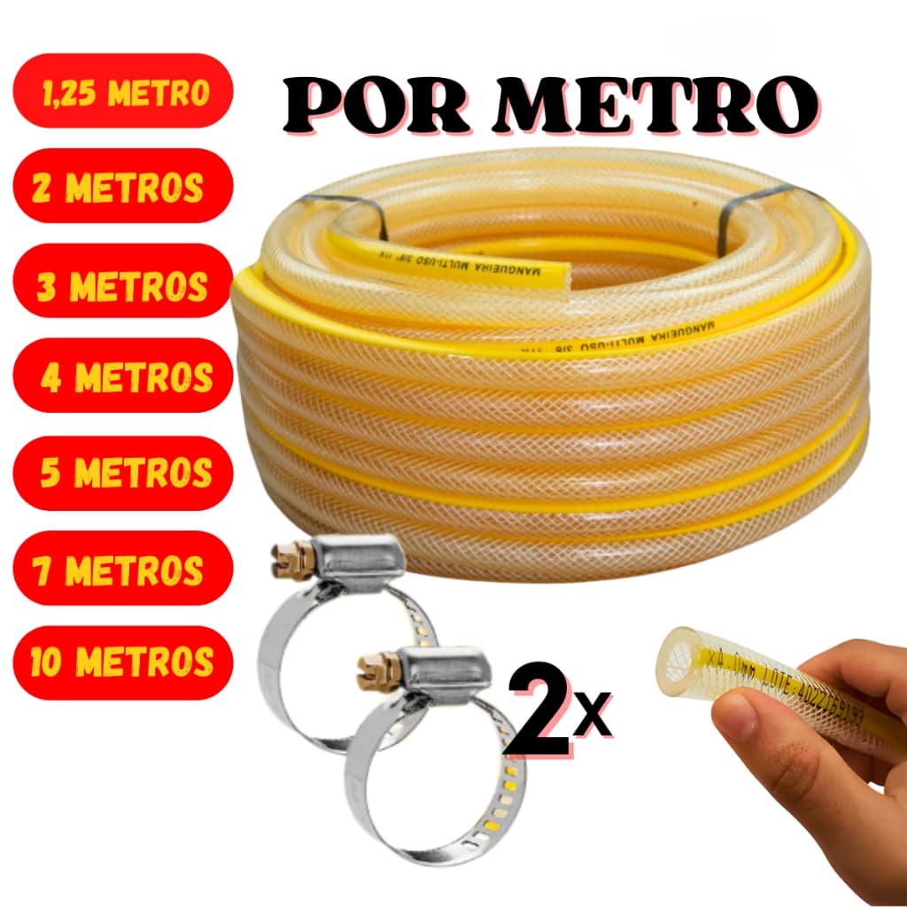 Mangueira De Bujão de Gás Cozinha Por Metro  + 2 Abraçadeiras 3/8"x 4,0 mm Por Metro 2m, 3m, 4m, 5m, 7m, 10M
