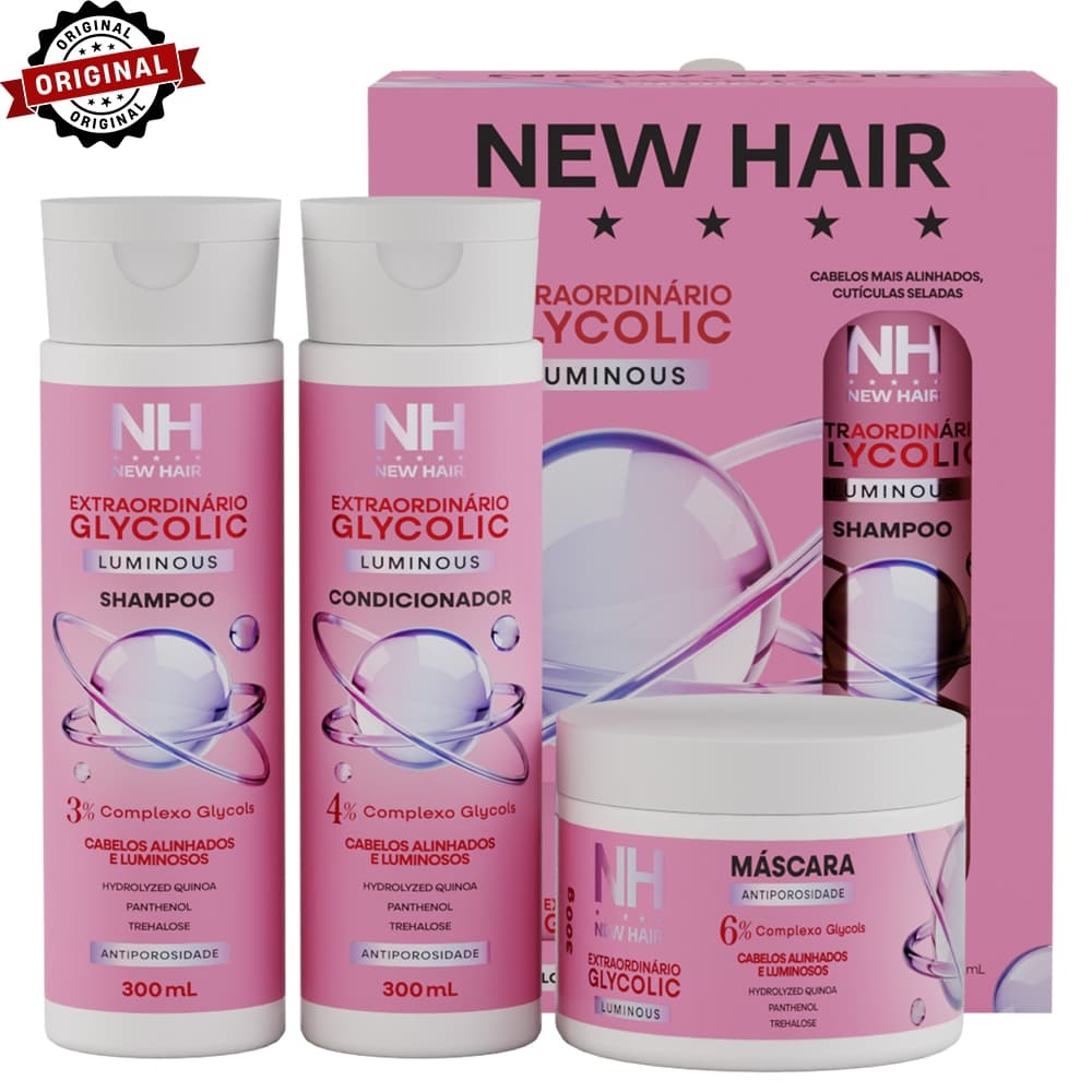 Kit Capilar Óleo Extraordinário Glycolic 3% NEW HAIR (3 itens) - Shampoo, Condicionador e Máscara