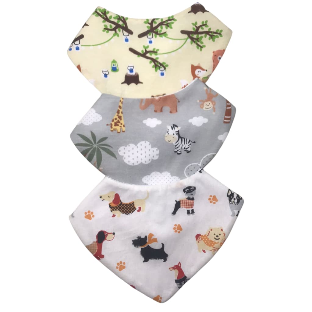 Kit 3 Babador Bandana 100% Algodão Para Bebê Menina Menino Neném