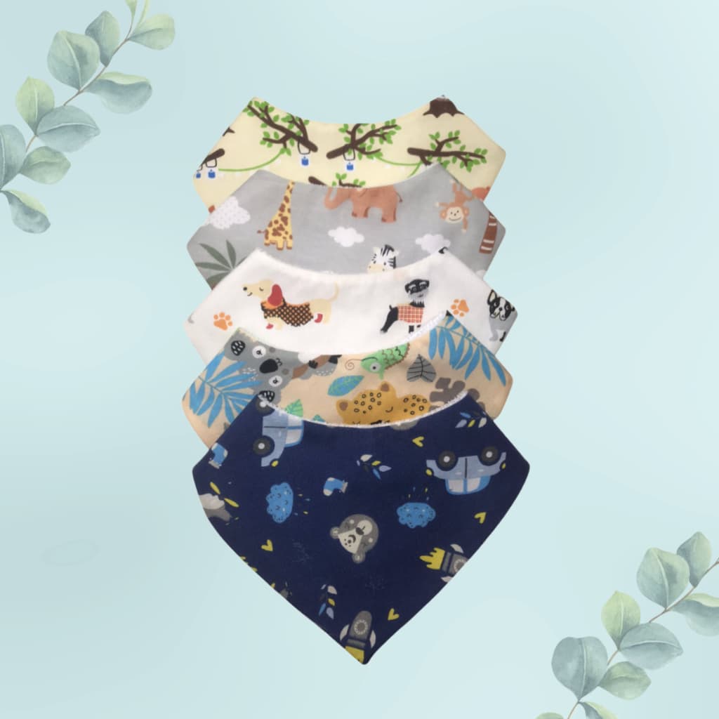Kit 3 Babador Bandana Bebê 100% Algodão Estampa Menino Menina Neném