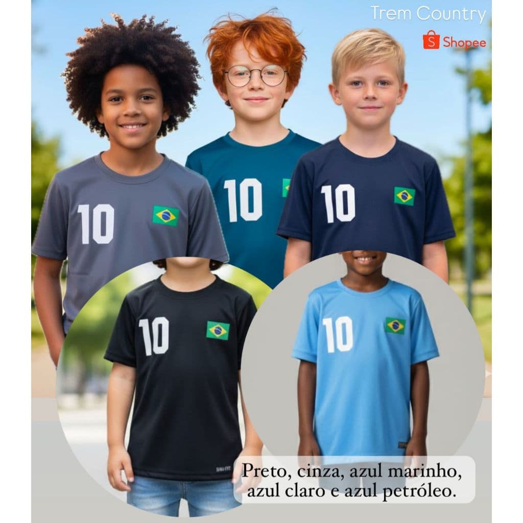 Camiseta Unissex Brasil Infantil Juvenil Bandeira Brasil Sport Futebol Casual Diversas Cores Azul