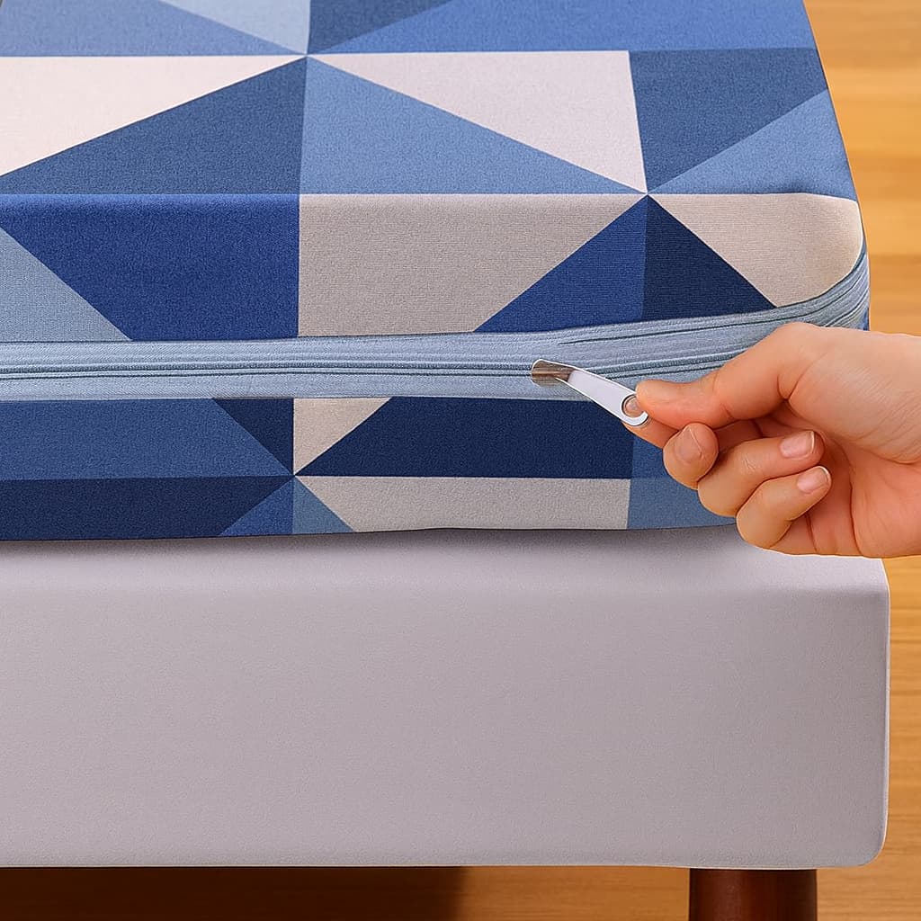 Capa Protetora para Colchão Casal – Zíper, 100% Poliéster, Estampas Sortidas