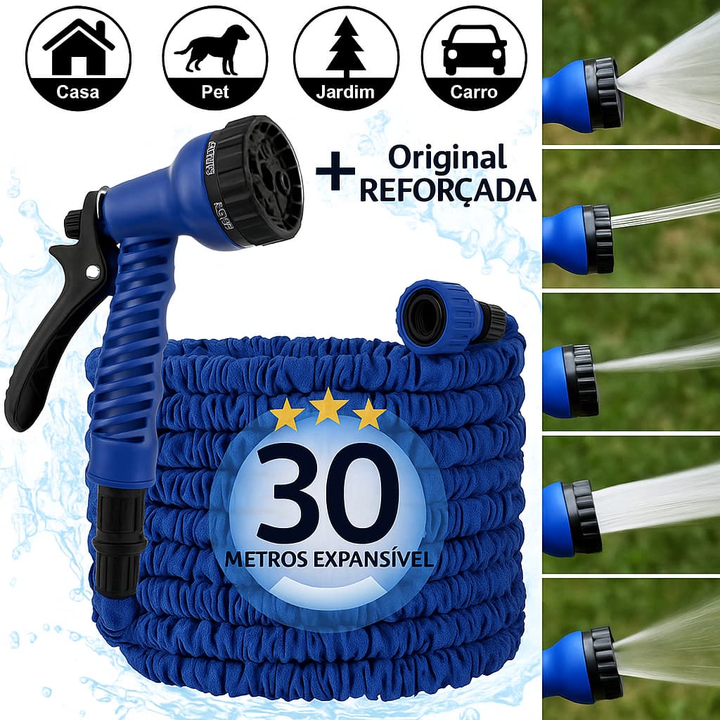 Mangueira Magica de Jardim Retrátil 15m/30m Metros Flexível 7 Tipos de Jatos AZUL/ VERDE