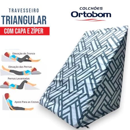 Travesseiro Encosto Triangular Ortobom capa com zíper Ortopédico Terapêutico Pós Cirúrgico 55X40X40