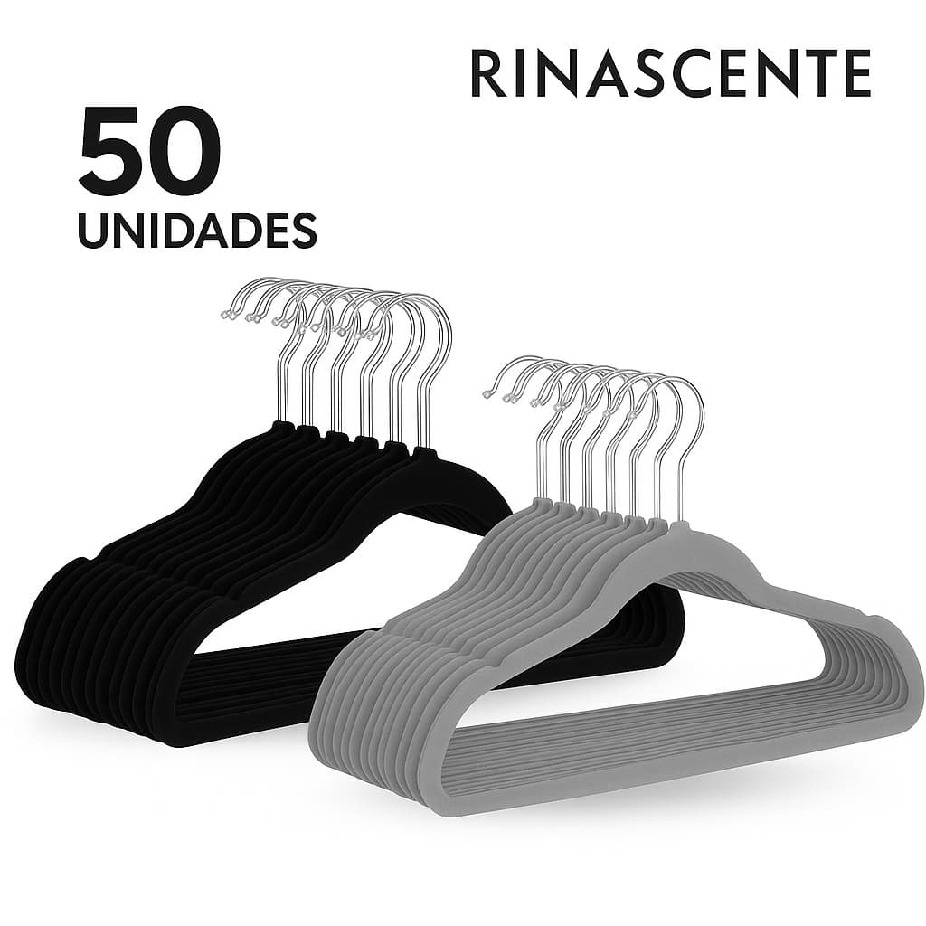 Kit 50 Cabides de Veludo Fino Antideslizante – Roupas Adulto | Resistente e Elegante