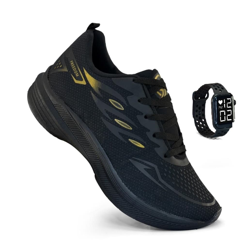 Tenis Masculino + Relogio Esportivo Versatil Academia Corrida Caminhada Super leve e Macio