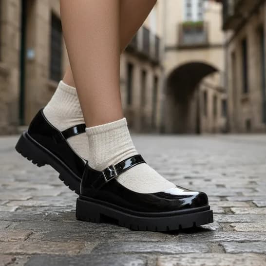 Sapato Mary Jane Tratorado Sapatilha Boneca Preto Verniz