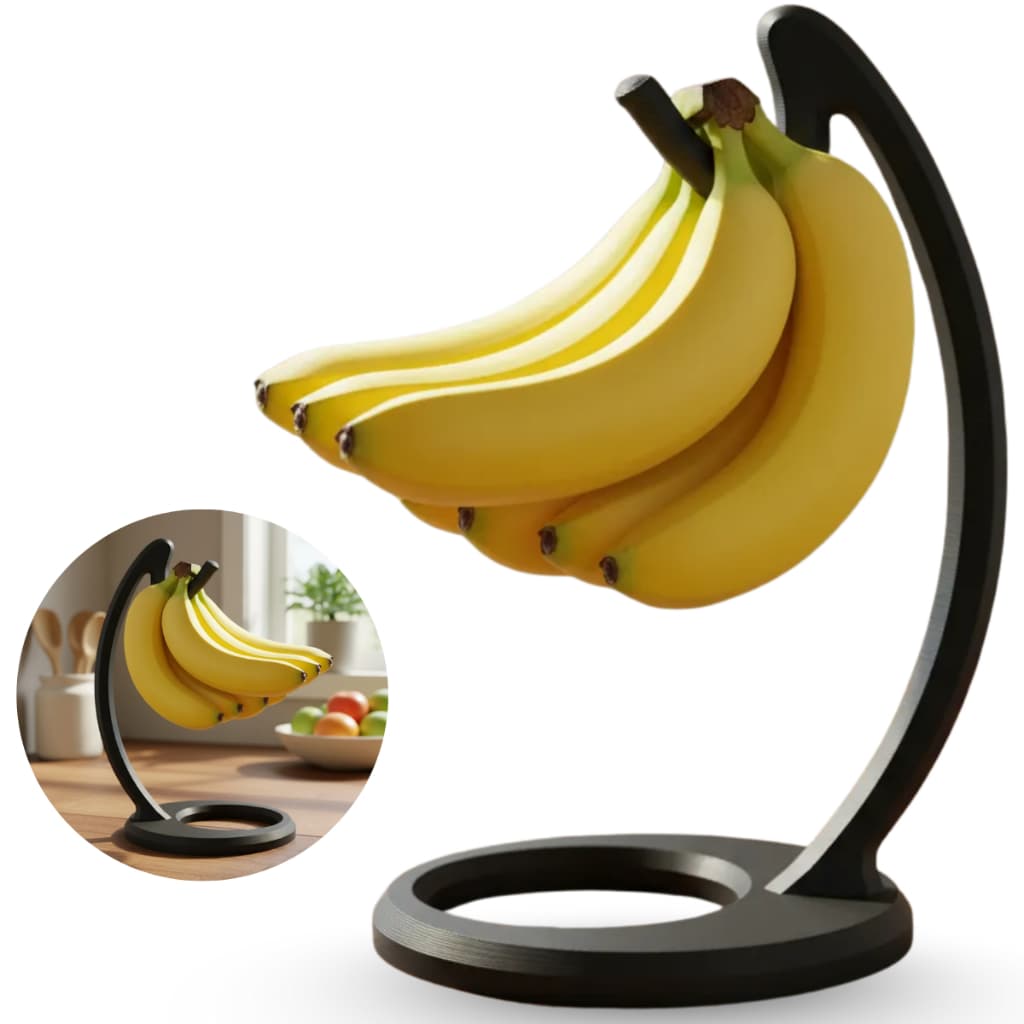 Suporte Mesa Fruteira Gancho para Pendurar Bananas Multiuso Preto