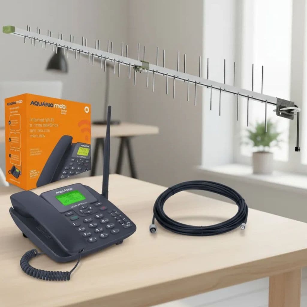 Kit Celular Rural De Mesa 2 Chip 2g 3g 4g Wifi Aquário Com Cabo e Antena Externa 15dbi