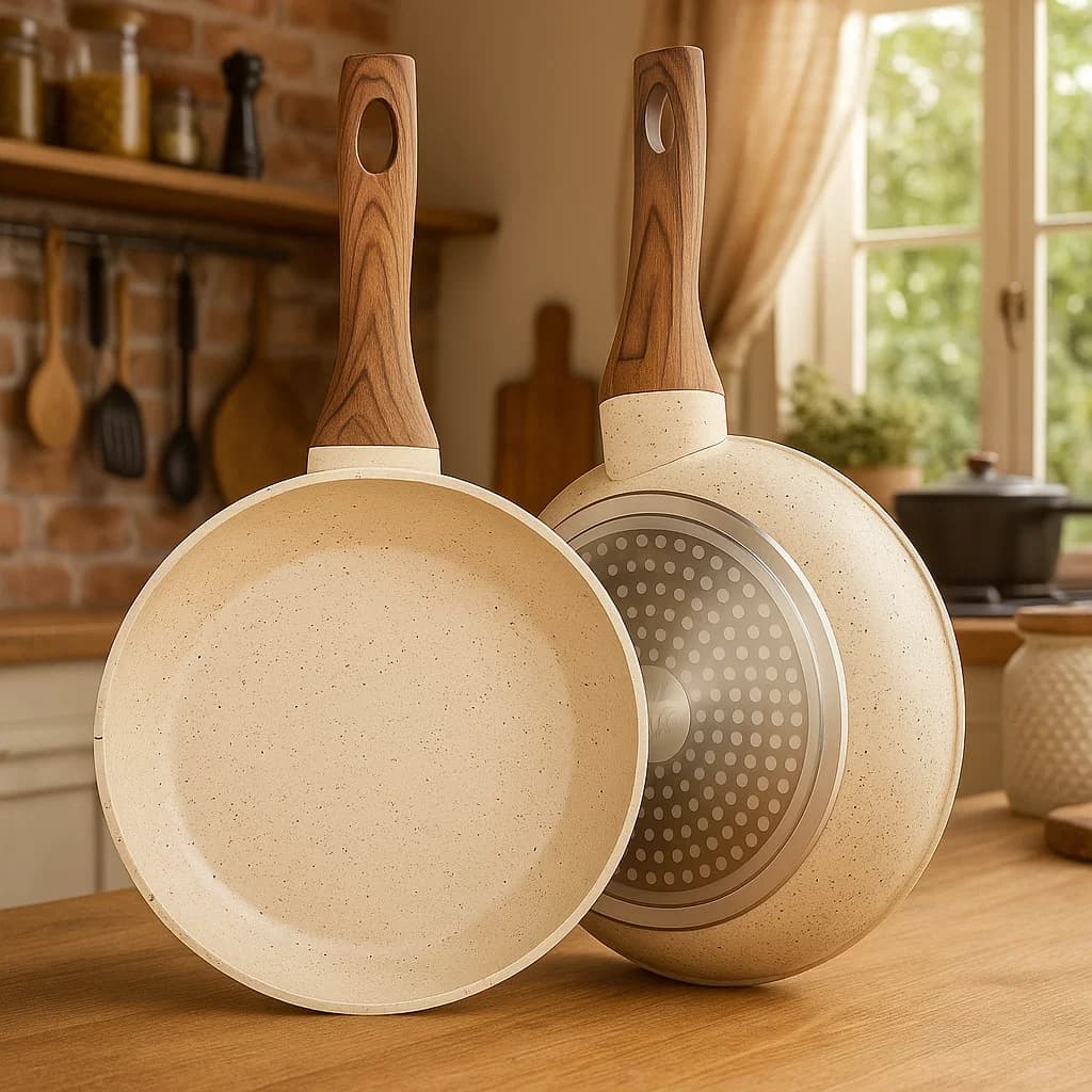 Frigideira Antiaderente Indução Cerâmica  Para Ovo Vanilla Cream Branca Bege Fundo Triplo Premium