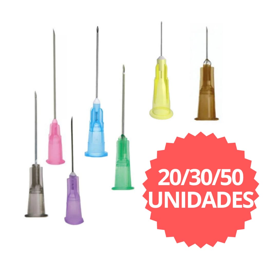 20/30/50 Unid. Agulha Descartável Hipodérmica p/ Seringas Vários Tamanhos