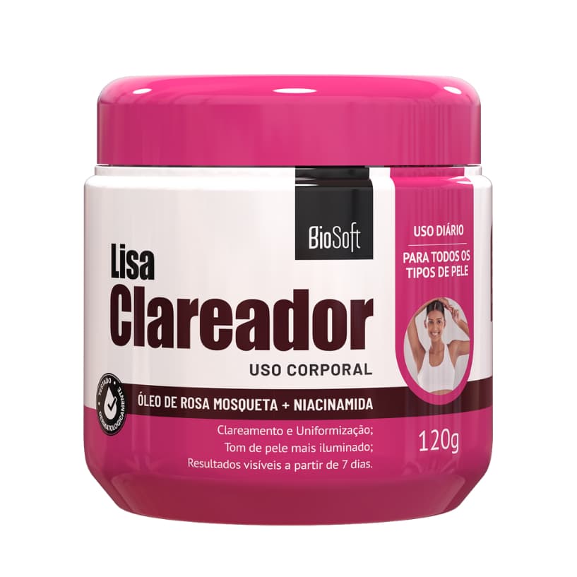 Creme Lisa Clareador Corporal com Rosa Mosqueta e Niacinamida 120g Biosoft