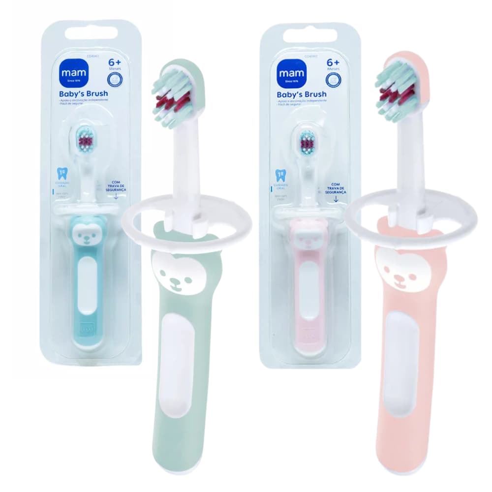 Escova Dentes MAM Babys Brush 6+ Meses Treinamento Trava Seguranca Antideslizante