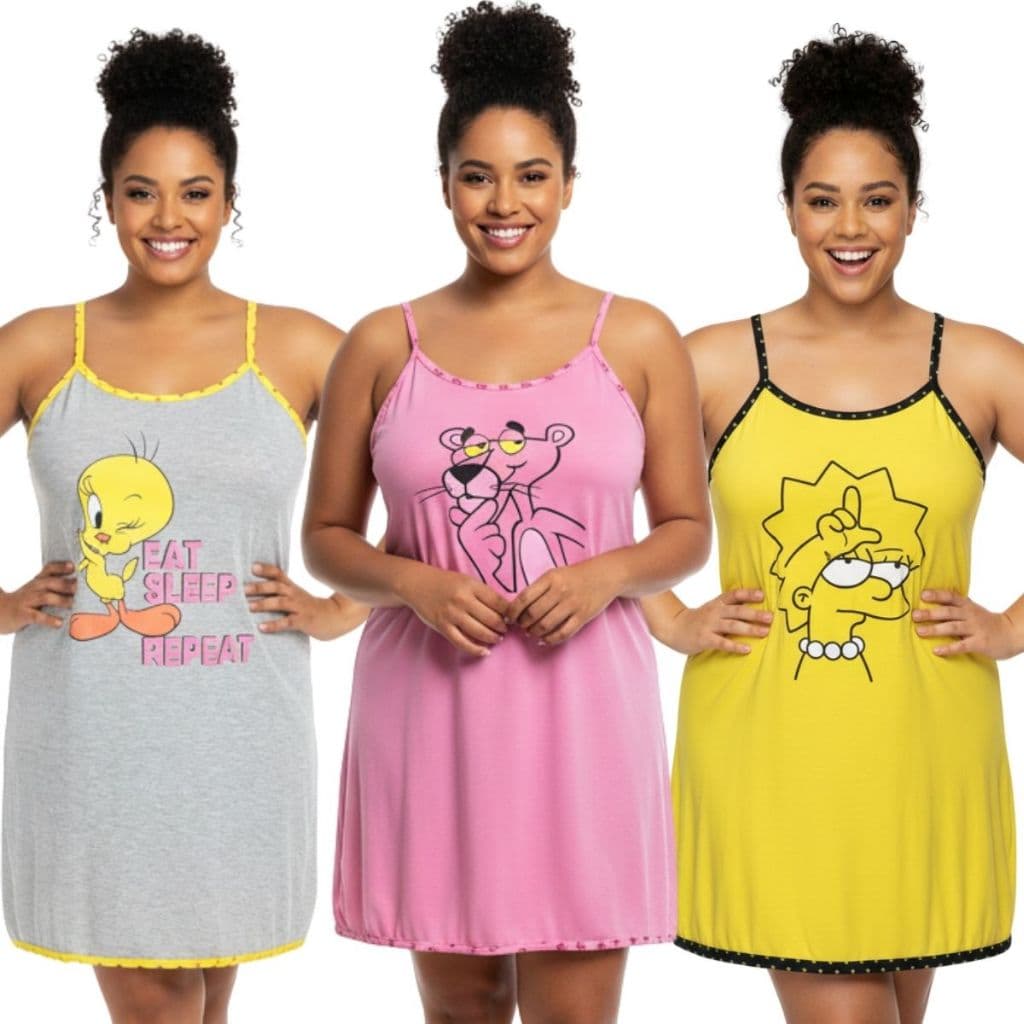 Camisola Alcinha Plus Size Estampada / Roupa de Dormir Plus Size / Camisão Plus Size