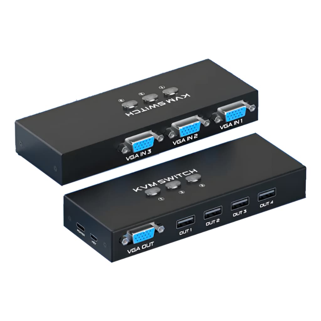Switch Kvm Vga 3x1 Com 4 Portas Usb 1920x1080p Com Cabos