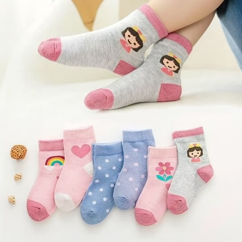 Kit 12 Pares de Meias Infantil Feminina Estampada Coloridas Algodão Macio e Confortável