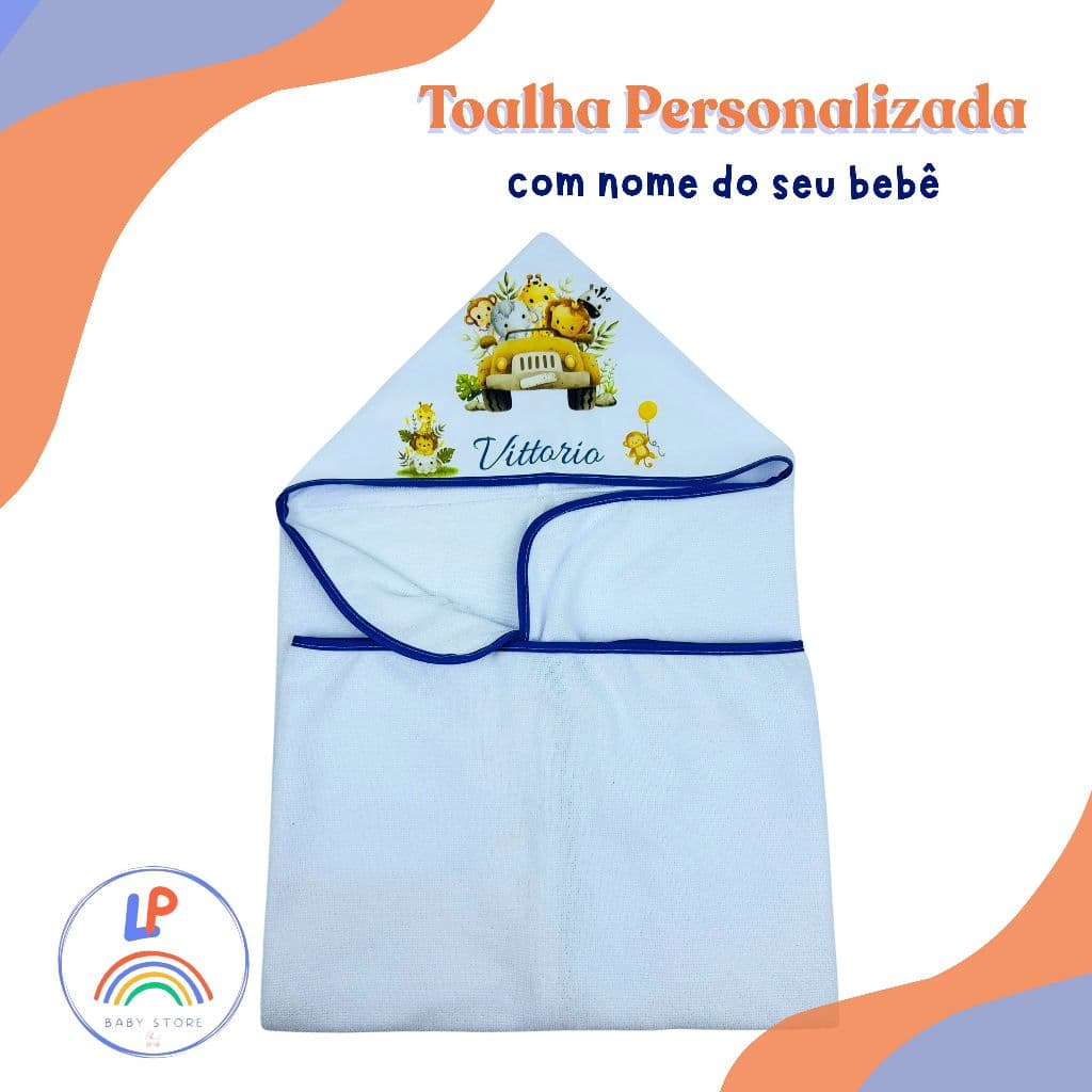 Toalha De Banho Felpuda Bebê  Dupla Face Com Capuz Personalizado Forrada com Fralda